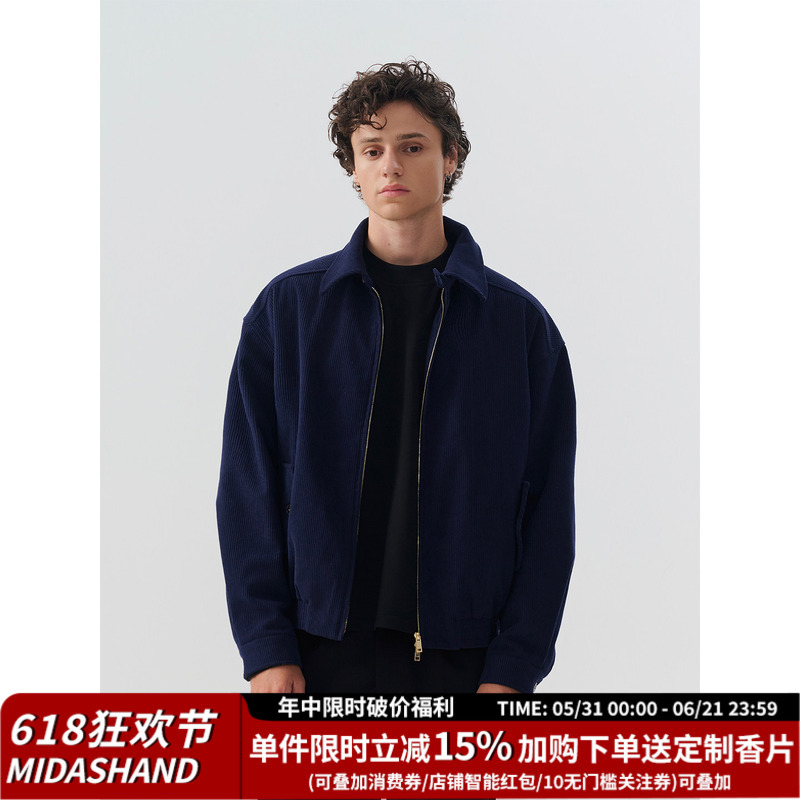 Midashand Harrington Jacket Silhouette Corduroy Lapel Coat Men's Old Money Style Top Spring New Arrival