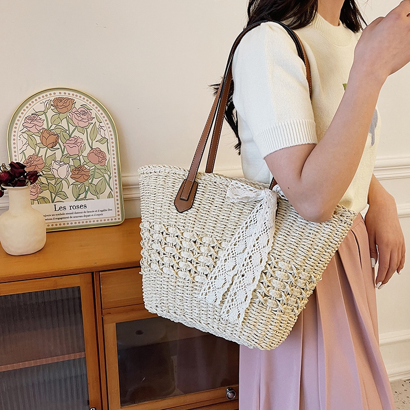 Straw Bag for Women Spring New Simple Casual Woven Bag Simple Fashionable Shoulder Portable Beach Bag for Women
