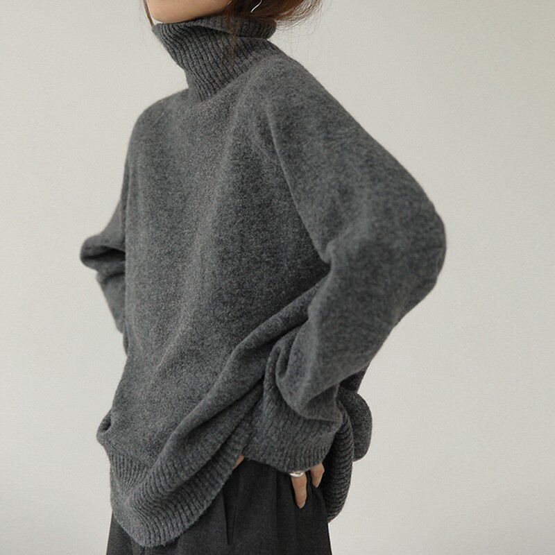 High collar sweater female loose outside wearing autumn and winter new Korea Lazy Wind Knit Undershirt Blouse Winter Thickening