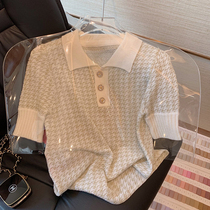 Short-sleeved polo collar French knitted T-shirt womens summer 2022 new all-match foreign style chic small top ins slim