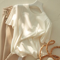 French high-end round neck pullover short-sleeved T-shirt womens 2022 new design sense niche loose and thin top