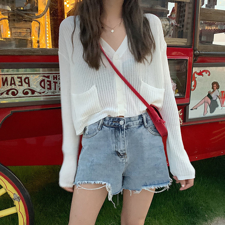 Jacket sweatshirt Summer style New 2022 Ice Knitted Cardiovert Long Sleeve Sunscreen Clothing slim Shoulder External Hitch