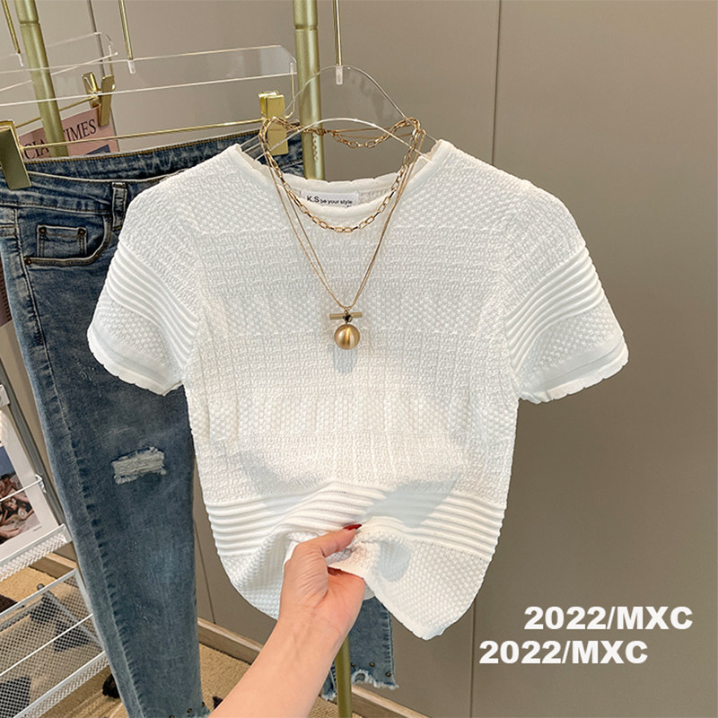 Pure coloured round collar knitting short sleeve T shirts 2023 new products with slim gas jackets in tide