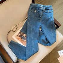 Brand discount big-name womens blue high-waisted jeans womens fashion trend micro boot pants small design sense of spring