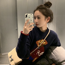 Super fire bear sweater women 2021 autumn and winter New Net red coat loose foreign atmosphere Joker knit base shirt