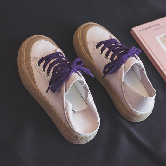 Off-Mdns Genuine Canvas Shoes for Women, New Summer Beige Sneakers, Solid Color Versatile White Shoes