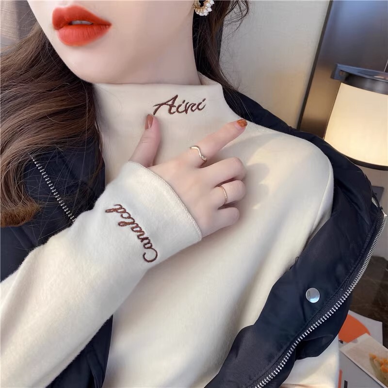 French Rouje Dsyle Thickened Half-Turtleneck Base Shirt for Women, Versatile Warm Long-Sleeve T-Shirt, Loose Slimming Top French Rouje Dsyle Thickened Half-Turtleneck Base Shirt for Women, Versatile Warm Long-Sleeve T-Shirt, Loose Slimming Top