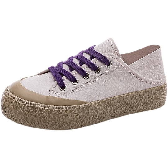 Off-Mdns Genuine Canvas Shoes for Women, New Summer Beige Sneakers, Solid Color Versatile White Shoes