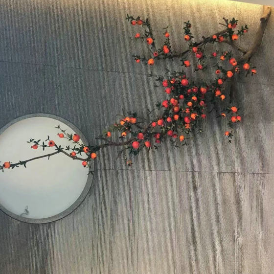 Wall-Mounted Artificial Pomegranate Branches Indoor Hanging Persimmon Display Window Floral Landscape Decoration Dried Branches Landscaping Fake Tree