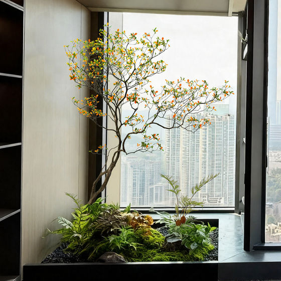 Artificial Island Spring Flower Fake Tree Window Display Decoration Simple Large Fake Tree Plant Chinese Style Tea Room