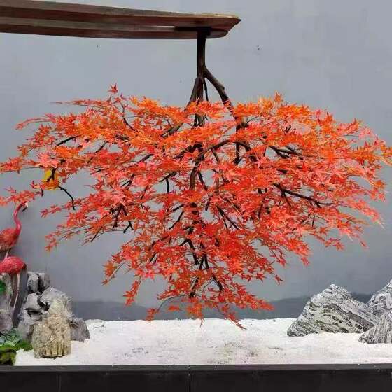 Wall-Mounted Artificial Green Plants, Green Maple Tree, Red Maple Tree, Hanging Maple Leaf Tree, Wall-Mounted Side Hanging Wall Decoration Artificial Tree