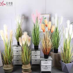 Nordic Ins-Style Artificial Onion Grass with 5 Heads, Reed Grass Green Plant Potted Decoration for Living Room and Bedroom, Fake Foxtail Grass Potted Plant