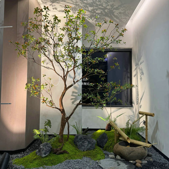 High-End Simulated Island Spring Flowers and Green Plants for Indoor Decoration, Floor-Standing Ornaments, Simple Artificial Trees and Plants for Chinese-Style Tea Rooms