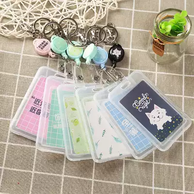 Key chain with card sleeve telescopic transparent creative documents bus card student hipster meal card protection access control card cover