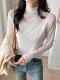 Half-High Collar Mesh Splicing Base Shirt for Women, 2026 New Spring and Autumn High-End Long-Sleeve Slim-Fit Design Top