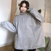 Extra large size womens clothing 240 pounds plus velvet thickened turtleneck sweater womens winter new 200 pounds fat mm loose jacket tide