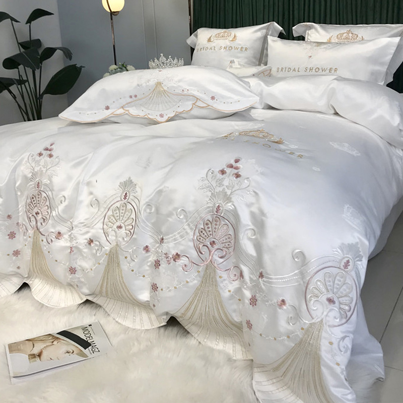 Eurostyle Advanced Sensation Embroidered Ice Silk Quilt Bed Pure Cotton Four Pieces Princess Wind All-cotton Linen Bed Gasawara summer