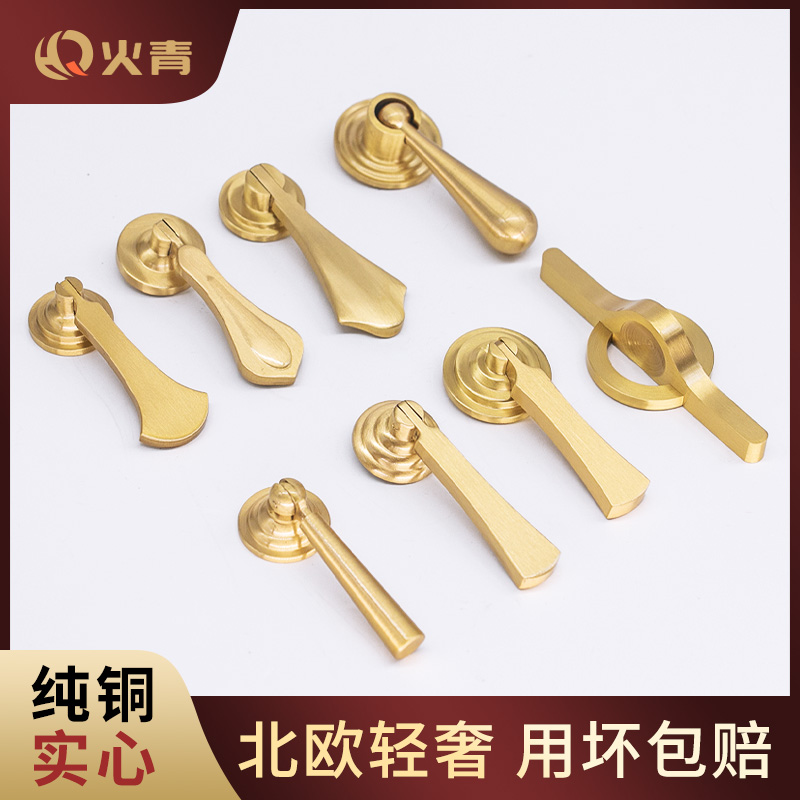 Pure copper light luxury single hole handle solid wood furniture wardrobe door drawer Nordic gold brass pendant handle new Chinese style