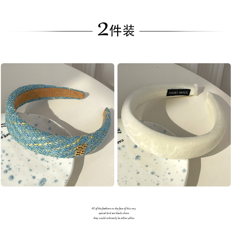 images 18:Small bacon blue hoop female high-cranial plush head hoop autumn winter shampoo hair stamp 2022 new high-end