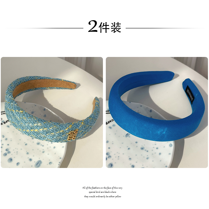 images 13:Small bacon blue hoop female high-cranial plush head hoop autumn winter shampoo hair stamp 2022 new high-end