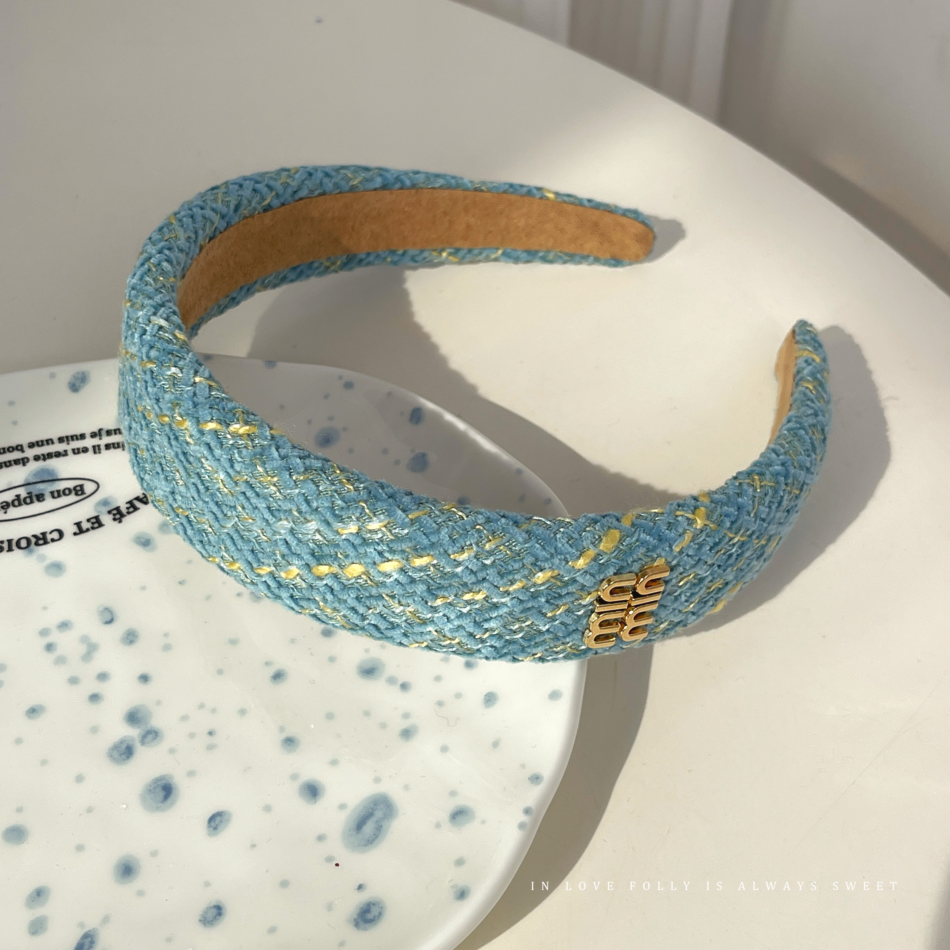 images 7:Small bacon blue hoop female high-cranial plush head hoop autumn winter shampoo hair stamp 2022 new high-end