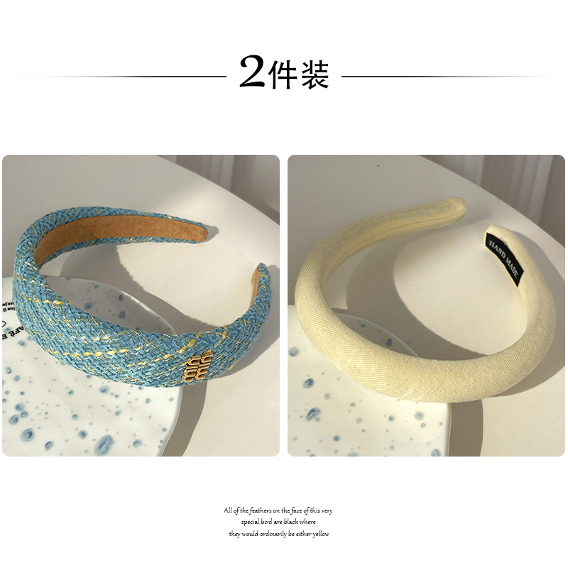 images 16:Small bacon blue hoop female high-cranial plush head hoop autumn winter shampoo hair stamp 2022 new high-end