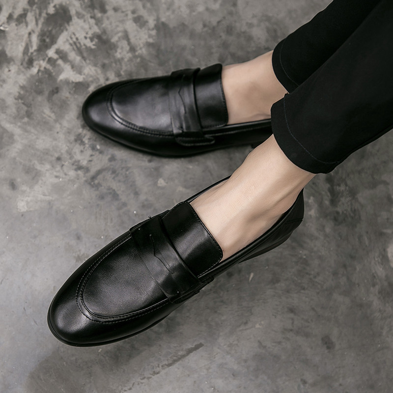 European station leather casual men's shoes Korean version of small leather shoes 2022 spring tide brand British retro slip-on leather shoes tide