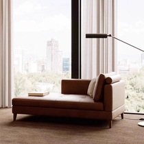 Nordic leather art chaise longue high-end villa hotel sofa leisure lounge chair simple new solid wood bedroom beauty couch