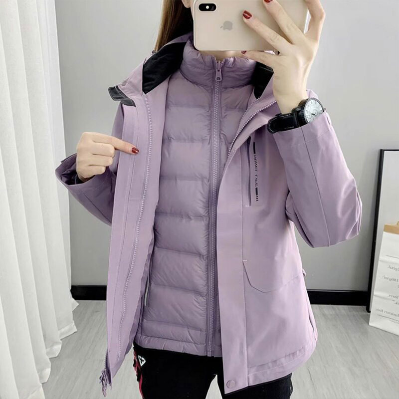 Light Purple Women's Jacket 2026 Winter New Model for Mothers, Three-In-One down Liner, Waterproof Outdoor Hiking Jacket for Women Light Purple Women's Jacket 2026 Winter New Model for Mothers, Three-In-One down Liner, Waterproof Outdoor Hiking Jacket for Women
