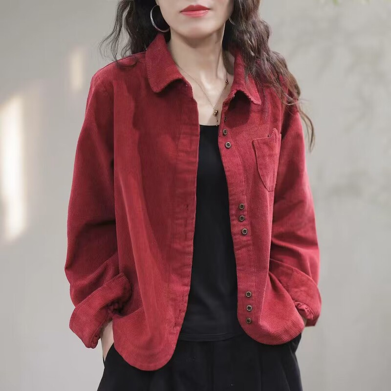 Middle-Aged Mom's Autumn Red Shirt Jacket for Women, 2026 New Popular High-End Fashionable Casual Shirt Middle-Aged Mom's Autumn Red Shirt Jacket for Women, 2026 New Popular High-End Fashionable Casual Shirt