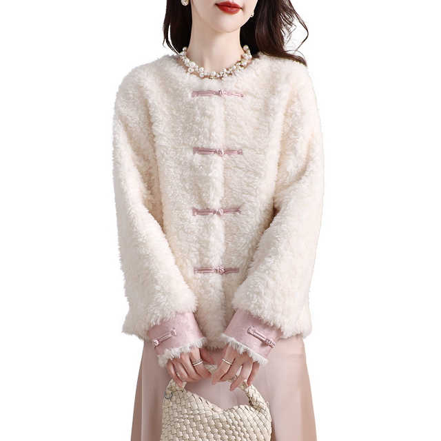 New Haining Grain Fur Fur Coat Women's Short Sweet Integrated Warm New Chinese Lamb Wool Coat Winter
