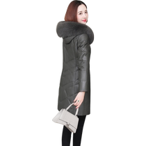 2021 New Haining Genuine Leather Jacket Womens Mid-Length Slim Fox Fur Collar Thickened Sheepskin Jacket