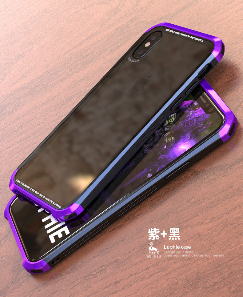 Luphie Nunchaku Airframe Metal Frame Air Barrier Tempered Glass Back Case Cover for Apple iPhone X