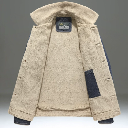 Джинсовая мужская бархатная флисовая куртка, пуховик для отдыха, свободный крой, большой размер, в американском стиле