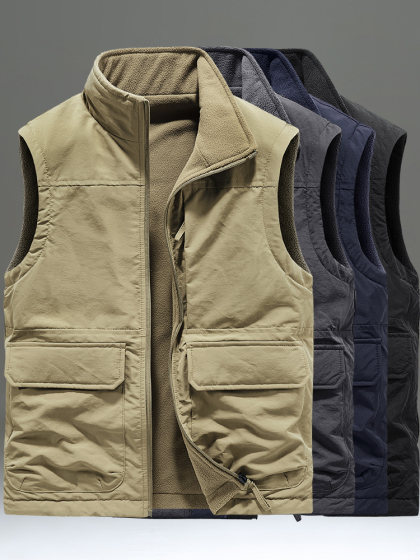 秋冬季双面穿马甲男加绒加厚抓绒坎肩背心户外休闲摇粒绒马夹外套