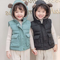 Boys and girls baby feather cotton hood vest in small children plus thickening outer wearing new childhood wearing autumn and winter