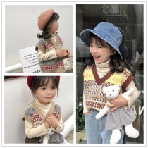 Childrens Han Edition Knitting Version and Autumn Fashion New Baby Boys and Female Nationalities with V-Leading Vest Winter