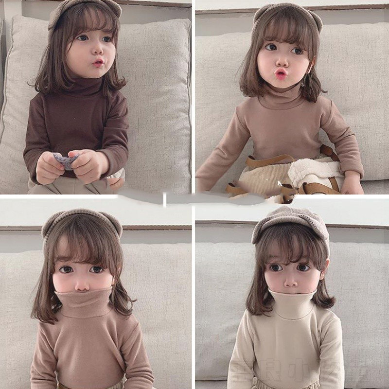 Children's clothes girl dress 2023 girl baby child long sleeve T - shirt high - collar shirt warm Korean plate