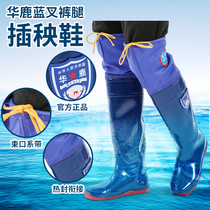 Hualu transplanting shoes high tube men and women under water rain boots extended rain shoes over knee farmland water shoes soft bottom water field shoes 606