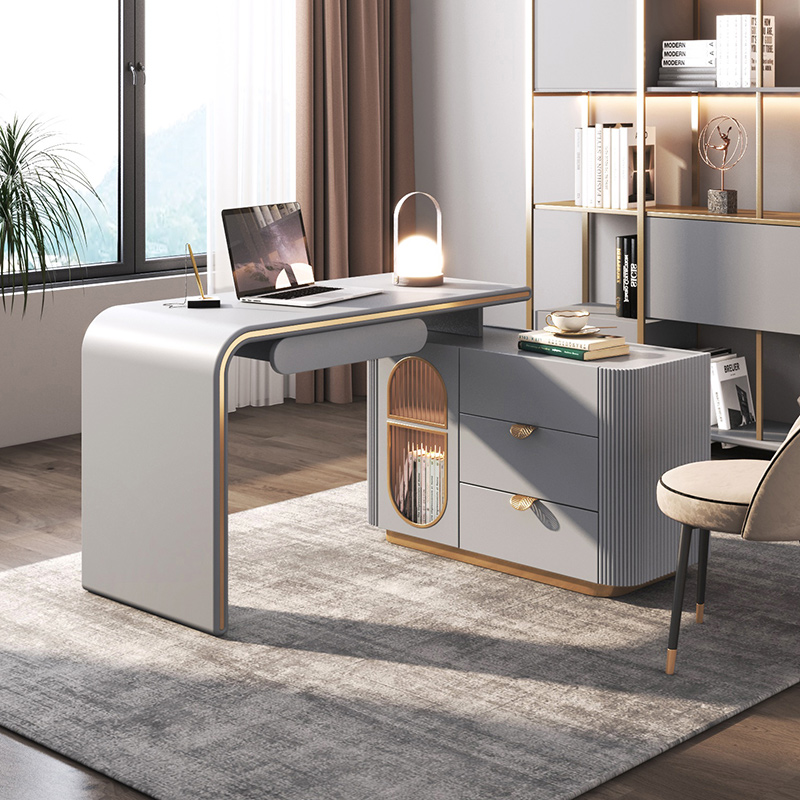 Light Extravagant Double Desk Book Cabinet Integrated Bookcase Home Corner Retractable Minima Computer Desk Small Family Desk