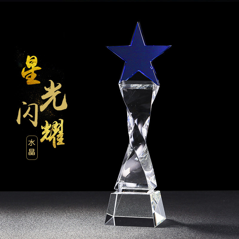 Five-pointed star twist column crystal trophy Custom medal High-end creative enterprise army staff souvenir veterans memento