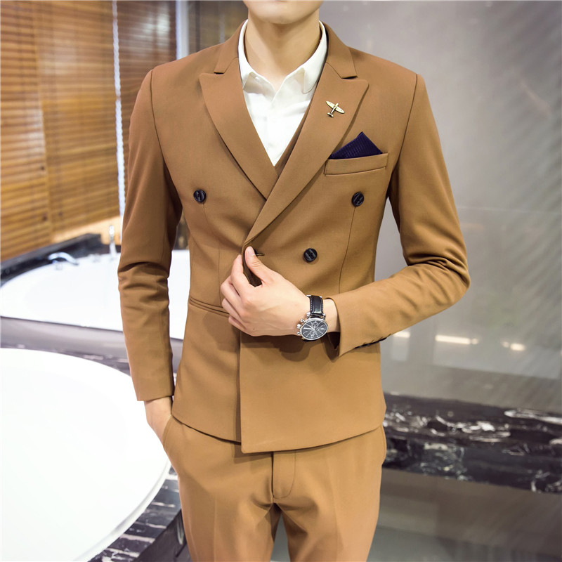 Suit suit men's three-piece summer Korean version of the slim suit professional formal dress groomsmen groom wedding dress