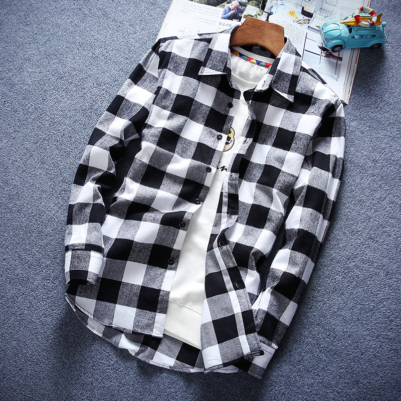 Fall Youth Men's Plaid Long Sleeve Shirt Sashimi Casual Shirt Teen Student Handsome Blouse Jacket Tide