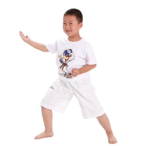 Хлопковая летняя футболка для тхэквондо для детей и взрослых, короткий рукав, делается под заказ