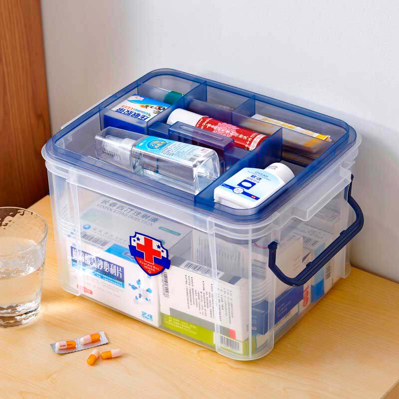 Medicine box family household large-capacity baby medical box portable first aid box transparent medicine storage box