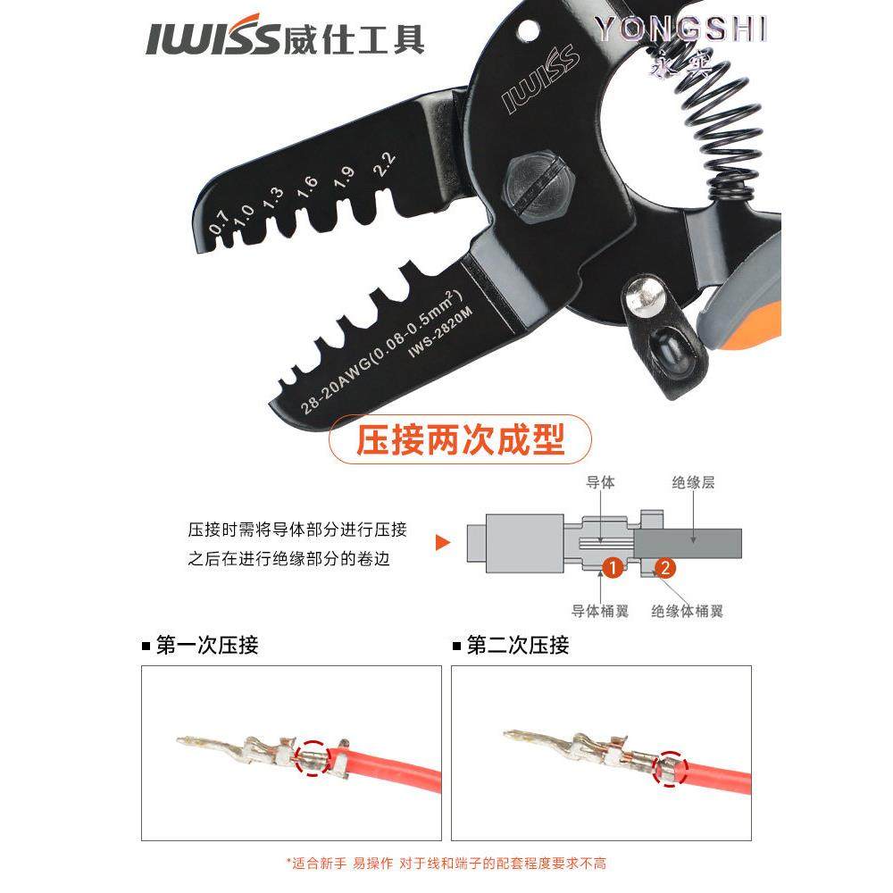 Iwiss 2820 Crimping Pliers Suitable for Molex Connectors 1/1.25/1.5 Terminal Pliers Manual Direct Sales