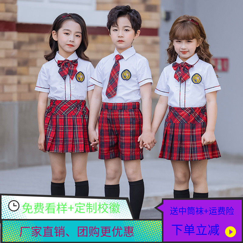 Kindergarten garden clothes summer short-sleeved shirt school uniform suit primary school students British style children's graduation class uniform costumes