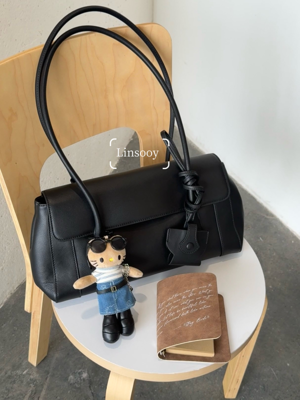 Linsooy Genuine First-Layer Cowhide Baguette Bag, Single Shoulder, Hand-Held, Versatile for Commuting, Boston Style, Korean Style, Simple and Casual Linsooy Genuine First-Layer Cowhide Baguette Bag, Single Shoulder, Hand-Held, Versatile for Commuting, Boston Style, Korean Style, Simple and Casual