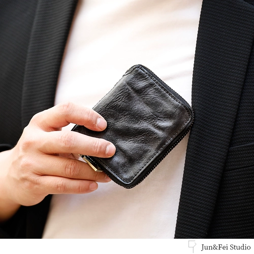 Ретро кожаный короткий японский бумажник с молнией, из натуральной кожи