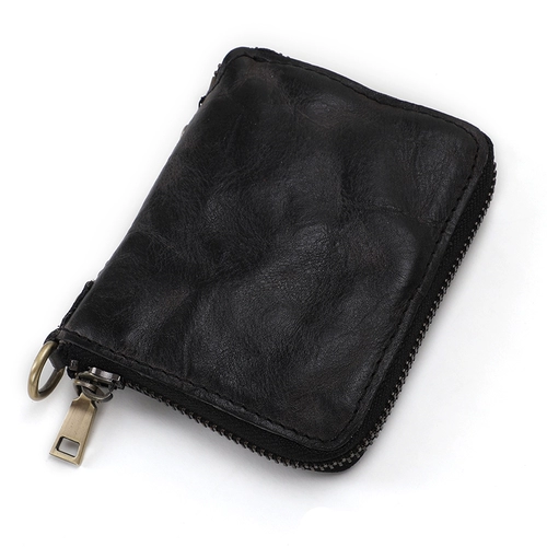 Ретро кожаный короткий японский бумажник с молнией, из натуральной кожи